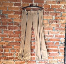 1970s Vintage Men's Disco Era Bell Bottom Trousers Tan Zipper Leg - Size MEDIUM