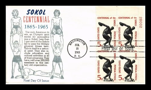 DR JIM STAMPS US COVER SOKOL CENTENNIAL FDC PLATE BLOCK KHOL KRAFT CACHET