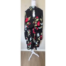 Boohoo Black Red Rose Floral Smocked High Neck Mini Dress Plus Size US 20