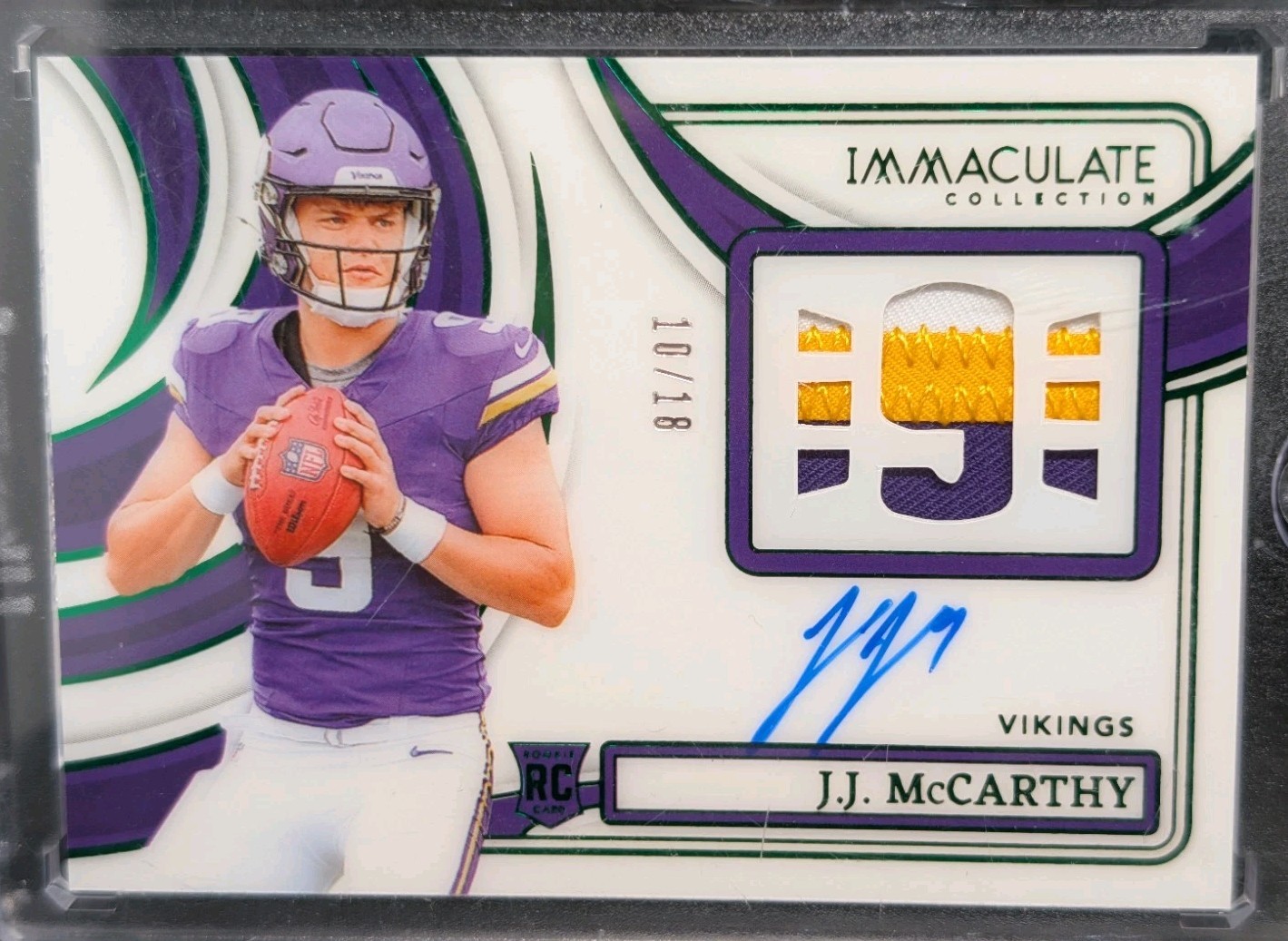 JJ McCarthy Panini Immaculate Collection Immaculate Numbers Rookie Patch Autographs #NRPAJMY Emerald