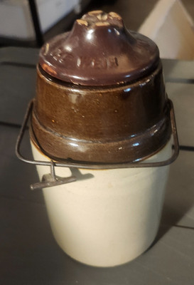 ANTIQUE THE WEIR MARCH 1ST, 1892 CANNING CROCK JAR JUG W/LID 8  TALL #7