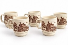 Kilncraft England lot 5 mugs céramique décor paysage campagne beige marron