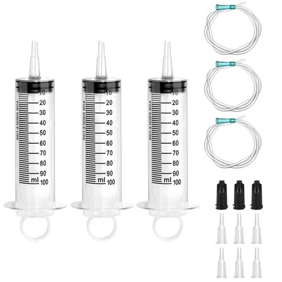 WINBEST 3 Stück Spritzen 100ml, Spritze mit Schlauch,Dosierspritze mit Adapter,große s