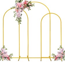 Set of 3 Arch Backdrop Stand 7.2FT, 6.6FT, 6FT Gold Wedding Balloon Stand Sta...