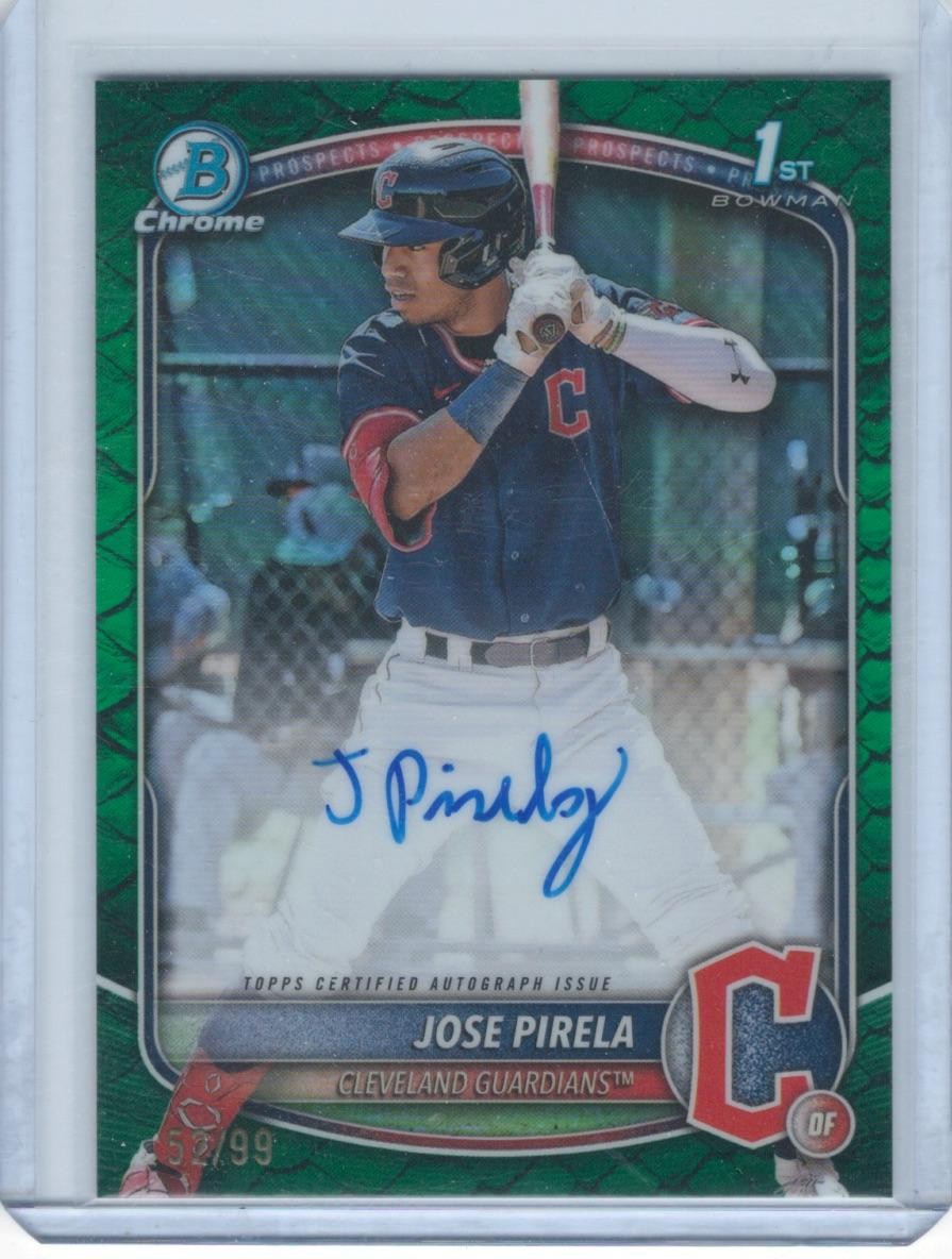 Jose Pirela 2025 Bowman #CPA-JP Chrome Autographs Reptilian Green Guardians #/99
