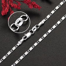 Real Solid 925 Sterling Silver Figaro Chain Necklace Men Women 16-22 Inch