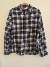 Eddie Bauer Flannel Shirt Men's XL Blue White Classic Fit Plaid Button Down