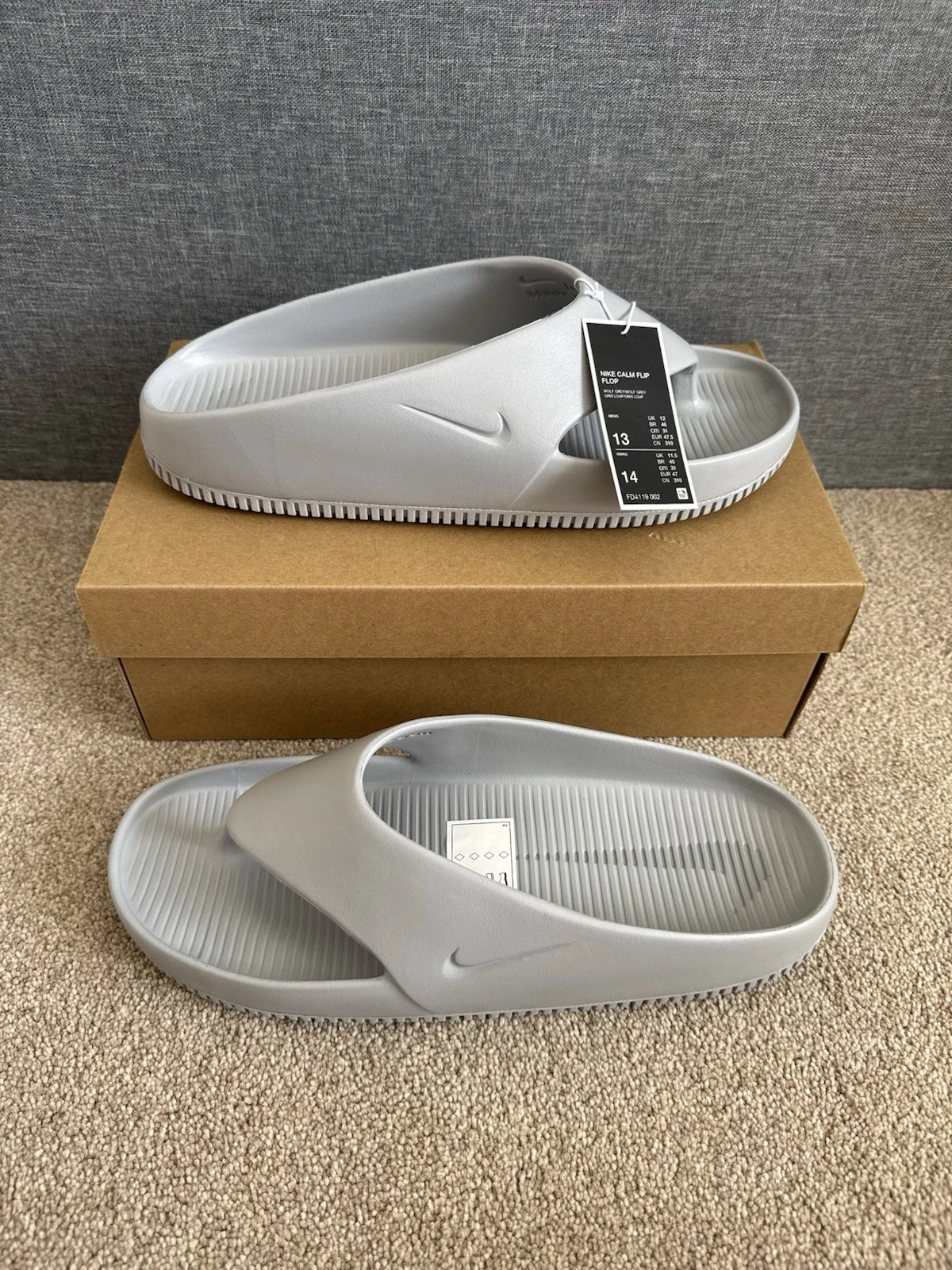 Nike Calm Infradito Uomo UK12 EU47.5 US13 Grigio Lupo FD4119 002 NUOVISSIME ✅