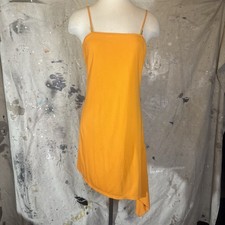 VINTAGE GIANNI VERSACE 1996 ORANGE SPAGHETTI STRAP ASYMMETRICAL DRESS