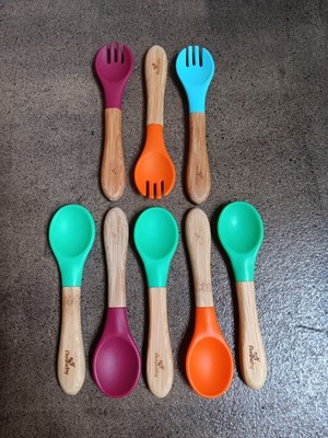 Lot Of 8 Avanchy Silicone & Wooden Handle Spoons & Sporks, Preowned
