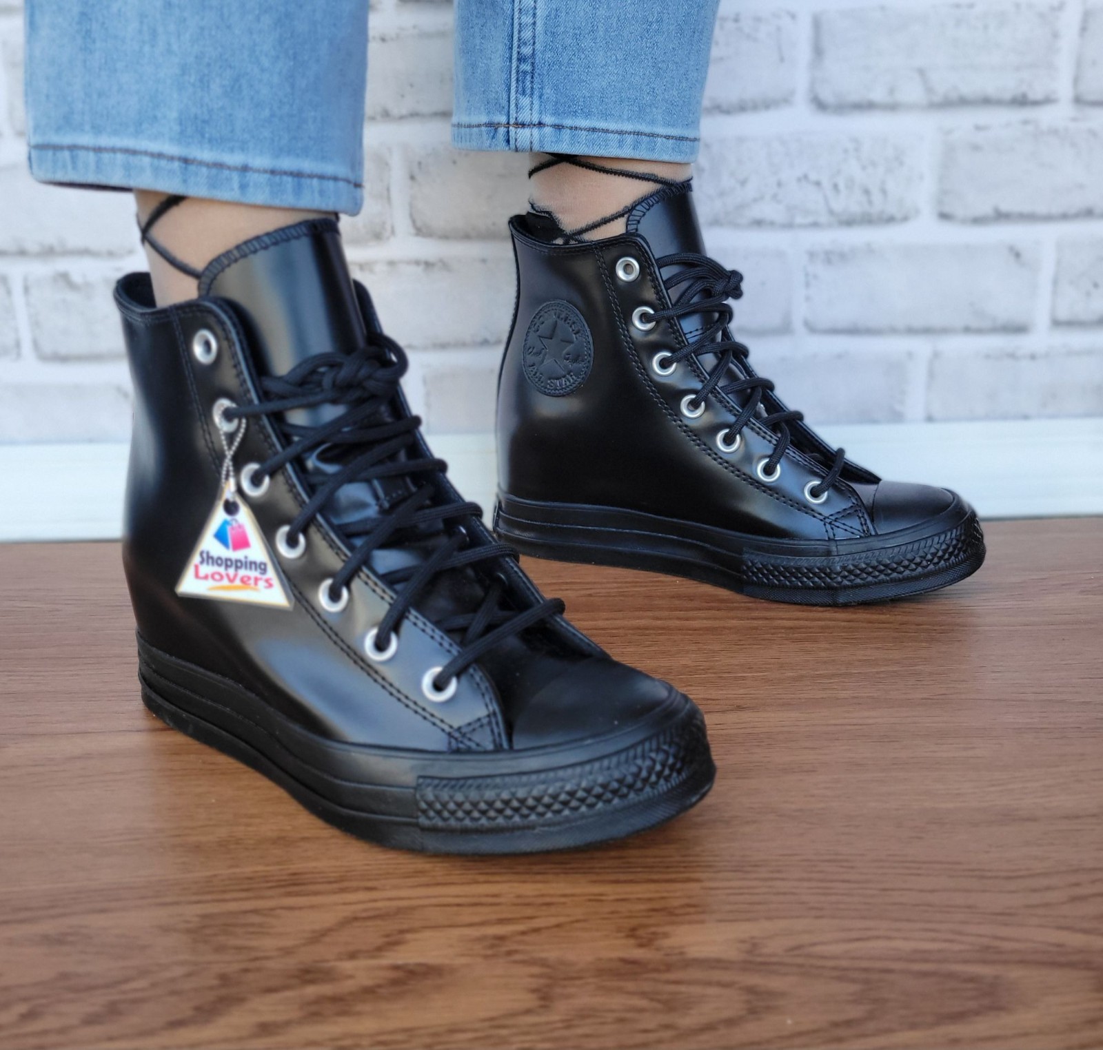 ⭐Converse Chuck Taylor All Star Wedge Platform Hi 9 Patent Leather Shoes A12827C thumbnail 2