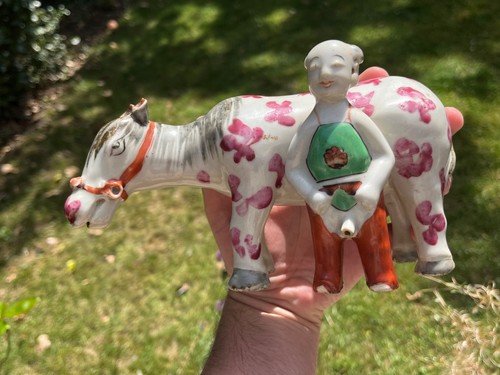 Chinese Antique Porcelain Figure Qing Dynasty Famille Rose Boy Mule 19th Century - Picture 19 of 19