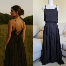 Free People Valerie XS Black Maxi Dress Sleeveless Tiered Bohemian Summer