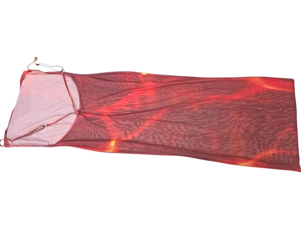 Maxi Vestido Para Mujer ICONSWM Rojo Naranja Estampado Llama Malla Transparente Foto 3 de 4