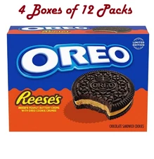 NEW! 4 Boxes of 12x Packs OREO REESE'S Peanut Butter Chocolate Cookies - 2.04oz