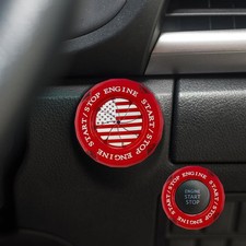 Push Start Button Cover, Car Button Cover, Black Push to Start America Flag Red