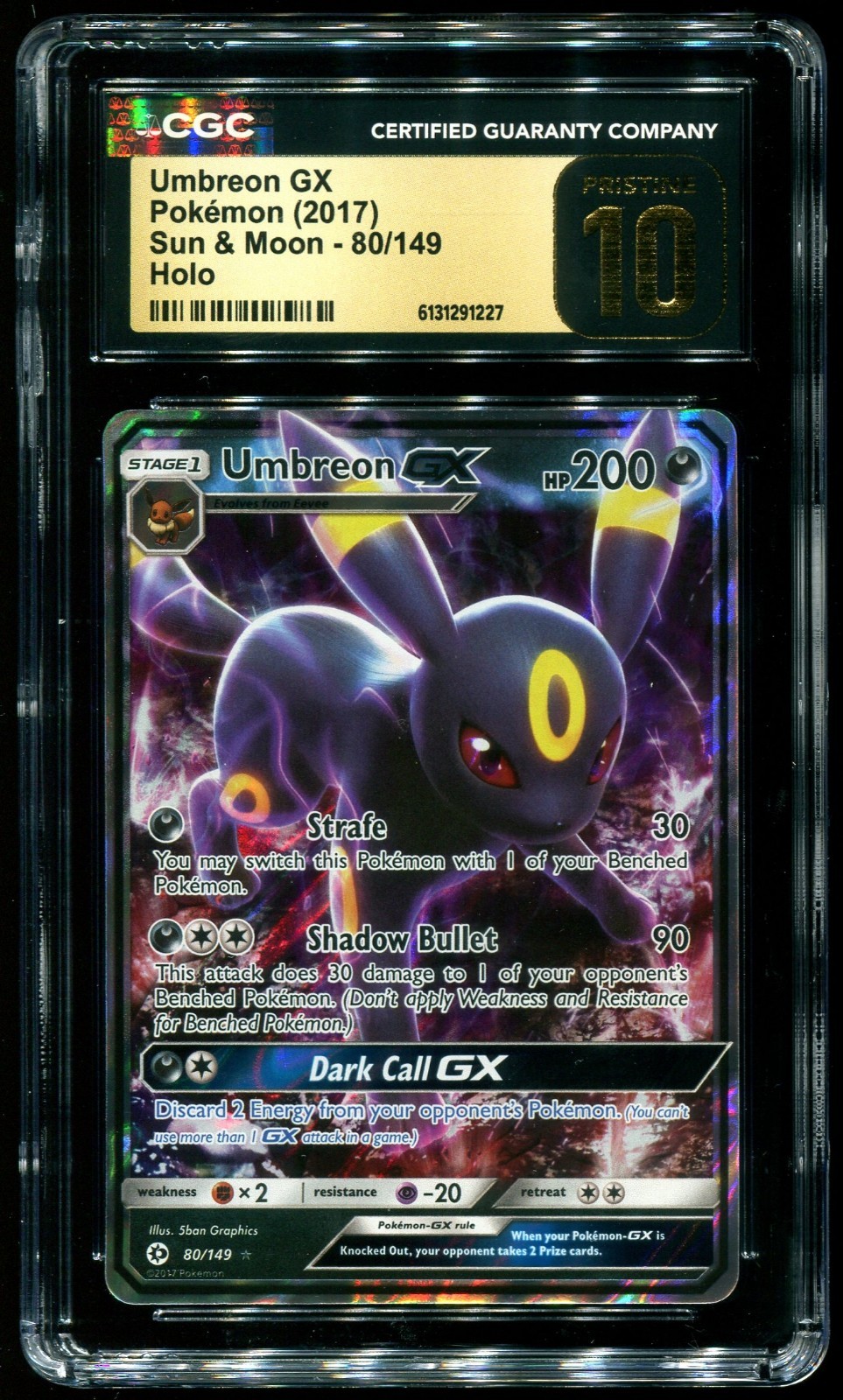 CGC Pristine 10 Umbreon GX Holo Sun & Moon 2017 Pokemon Card #80