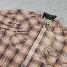 West Coast Choppers Jesse James Shirt Mens XL Orange Plaid Flannel Snap Button