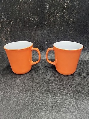 2 Pyrex Coffee Cups Burnt Orange/Rust Outside White Inside Few Little Paint Chip