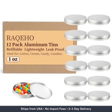 1oz Tin Containers with Lids - 12PCS Screw Top Small Round Aluminum Jars with Fo