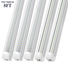8/24 Pack 8FT LED Tube Light Fixture T8 Shop Lights 72W 7800LM Dual Rows 6500K