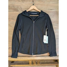 Ibex Shak Hoodie Womens Medium Black Merino Wool Thumb Hole Sleeve Full Zip