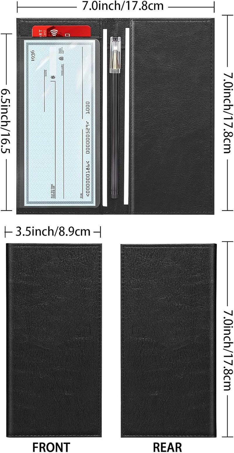 как выглядит Leather Checkbook Cover for Top Side Tear Registers Duplicate Checks with Plas фото