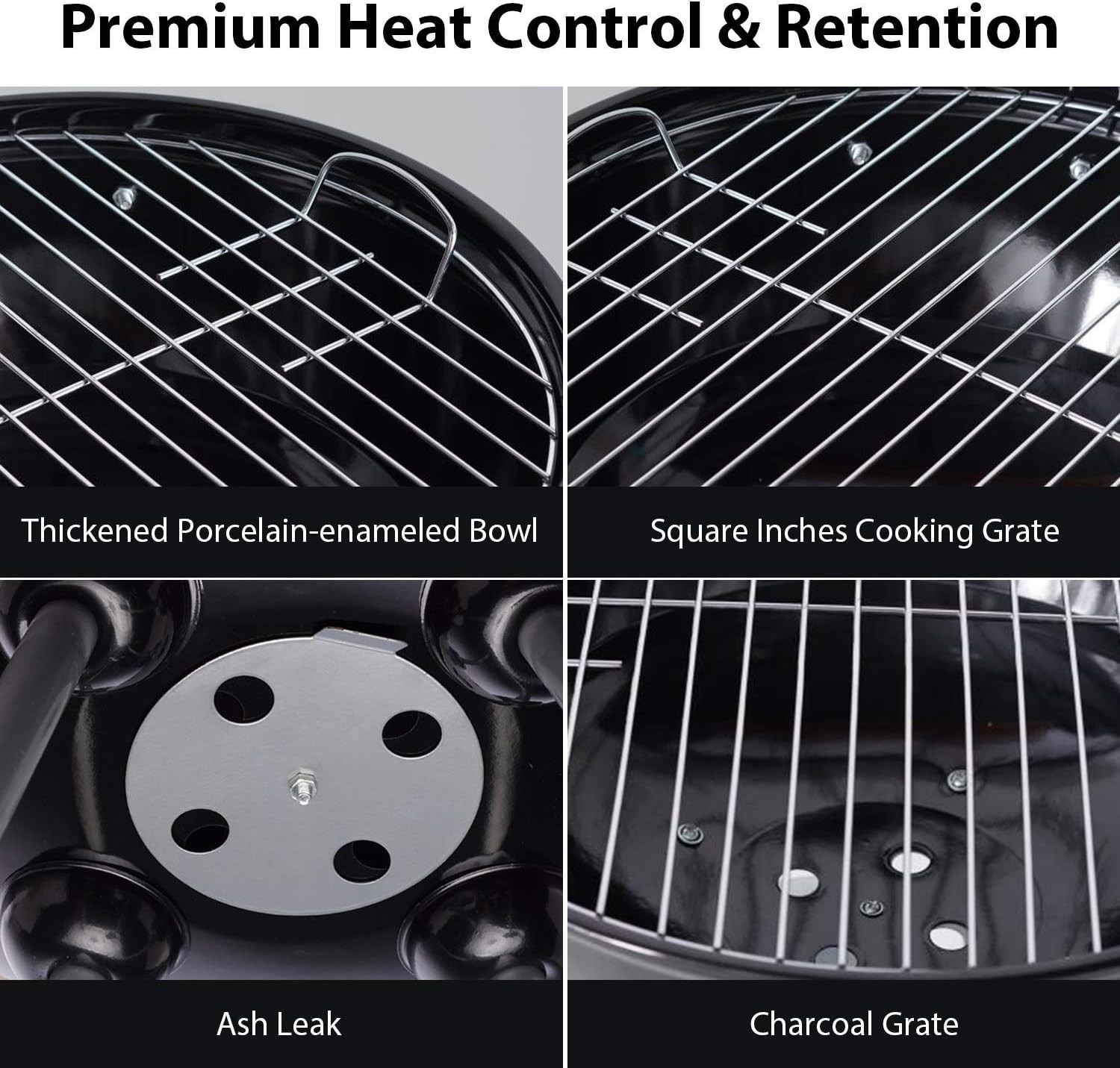 Portable 18" Charcoal BBQ Grill with Waterproof Cover
