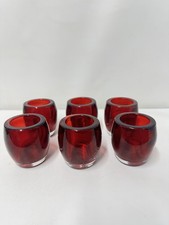 Set of 6 Red Glass Tealight Candle Holders Votive Cups Modern Decor 