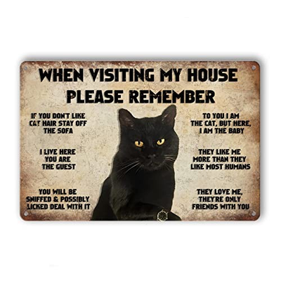 #ad Cat Metal Tin Sign Cat Wall Art When Visiting My House Please yellow black $19.72