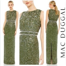 Women's Mac Duggal Olive Sequin High Neck Gown Size 4