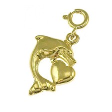 Dolphin Heart Charm Pendant 14k Gold 2 Grams