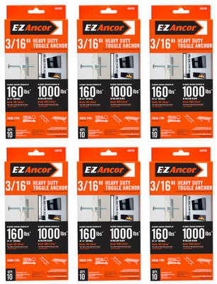 E-Z Ancor 3/16-Inch Heavy Duty Drywall Toggle Anchors, 10 PCS, Multi-purpose