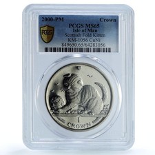 Isle of Man 1 crown Scottish Fold KM-1056 Cat Crowns MS 65 PCGS CuNi coin 2000