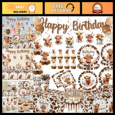 Highland Cow Birthday Party Set - 202 Pcs Tableware, Plates, Cups, Napkins  Bal