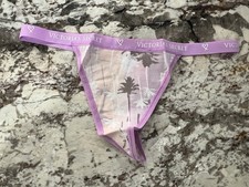 NWT Victoria's Secret Signature Logo Waistband Cotton V String Thong Panty Small