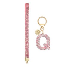 Initial Letter Q Keychain for Women Rhinestone Alphabet Keychain, Pink