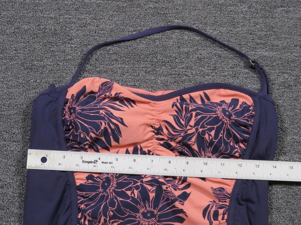 Traje de baño de playa Ann Taylor LOFT para mujer 12 melocotón azul marino de una pieza floral acanalado Foto 4 de 4