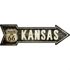 Route 66 Kansas 17x5 Arrow Metal Retro Sign Garage Man Cave Bar Diner Wall Decor