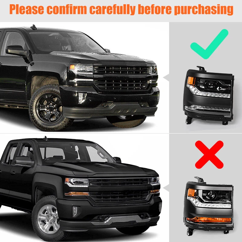 Pair For 2016-2019 Chevy Silverado 1500 Full LED Projector Headlights W/ Bulbs Foto 3 de 4
