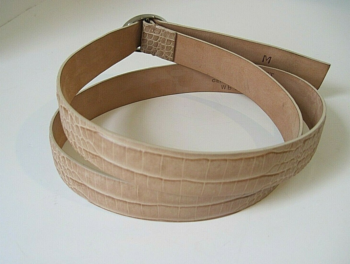 AUDREY TALBOTT Light Brown Leather Croc Print Belt Made in  display picture 1
