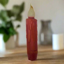 Primitive/Country 4" Battery Operated Red Taper Candle W/Timer