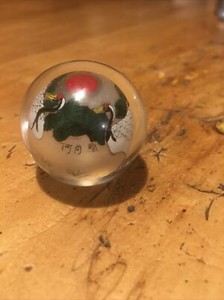 Small Vintage Chinese Reverse Painting Glass Globe Crane Sun Signed FREE SHIPPIN