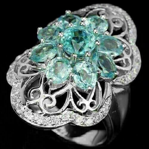 Silver Ring Zircon Genuine Natural Mined Gems Solid Sterling Size P 1/2 US 8 - Picture 16 of 24