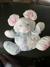 Vintage Fisher Price Puffalump Baby Mouse Plush 80s White Pink Blue 11" Stuffed