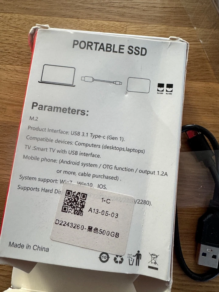 External Portable SSD Hard Drive USB3.1 Mini Portable 512GB m.2 Apple connecters - Image 2 of 4