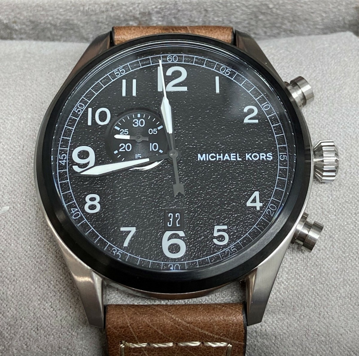 Michael Kors Hangar Men's Black Dial Leather Strap Chronograph