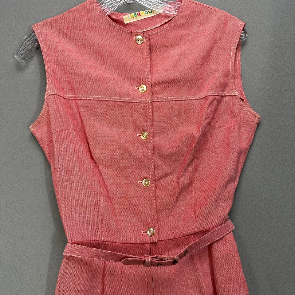 Vintage 50s Pink Box Pleat Dress Button Front Belted Cottagecore  XS 24" Waist - Image 2 of 4