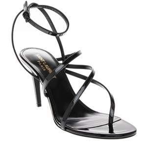 shiny black strappy heels