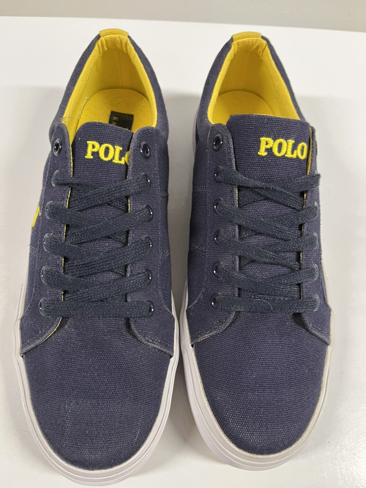 PONY Scarpe da ginnastica Polo Ralph Lauren da uomo 9D Felixstow in tela stringate blu navy gialle